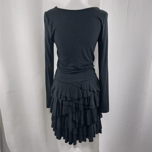KAREN KANE! BLACK LONG SLEEVE, TIERED RUFFLE BOTTOM JERSEY DRESS! SZ M - Picture 5 of 11